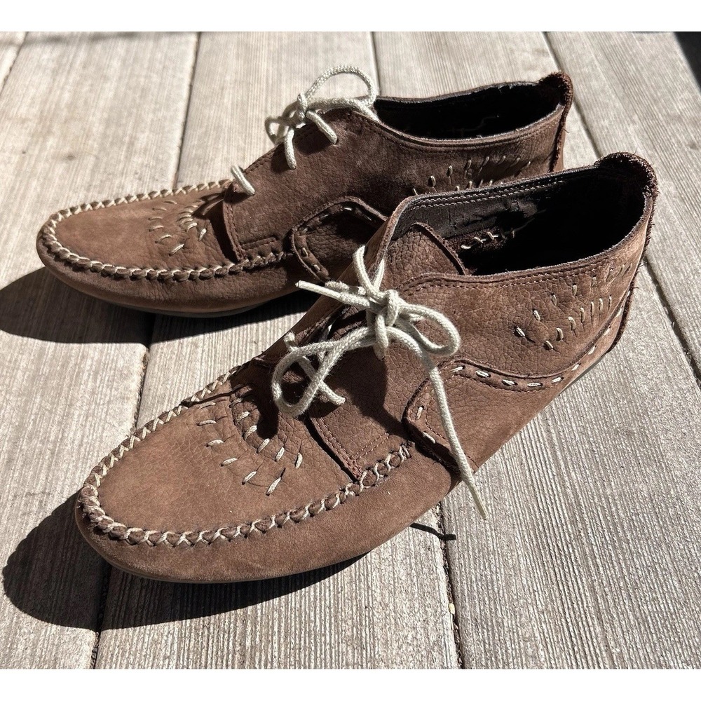 Hush Puppies Womens 9AA Brown Leather‎ Whipstitch Moccasin Oxford Shoes Moc Toe